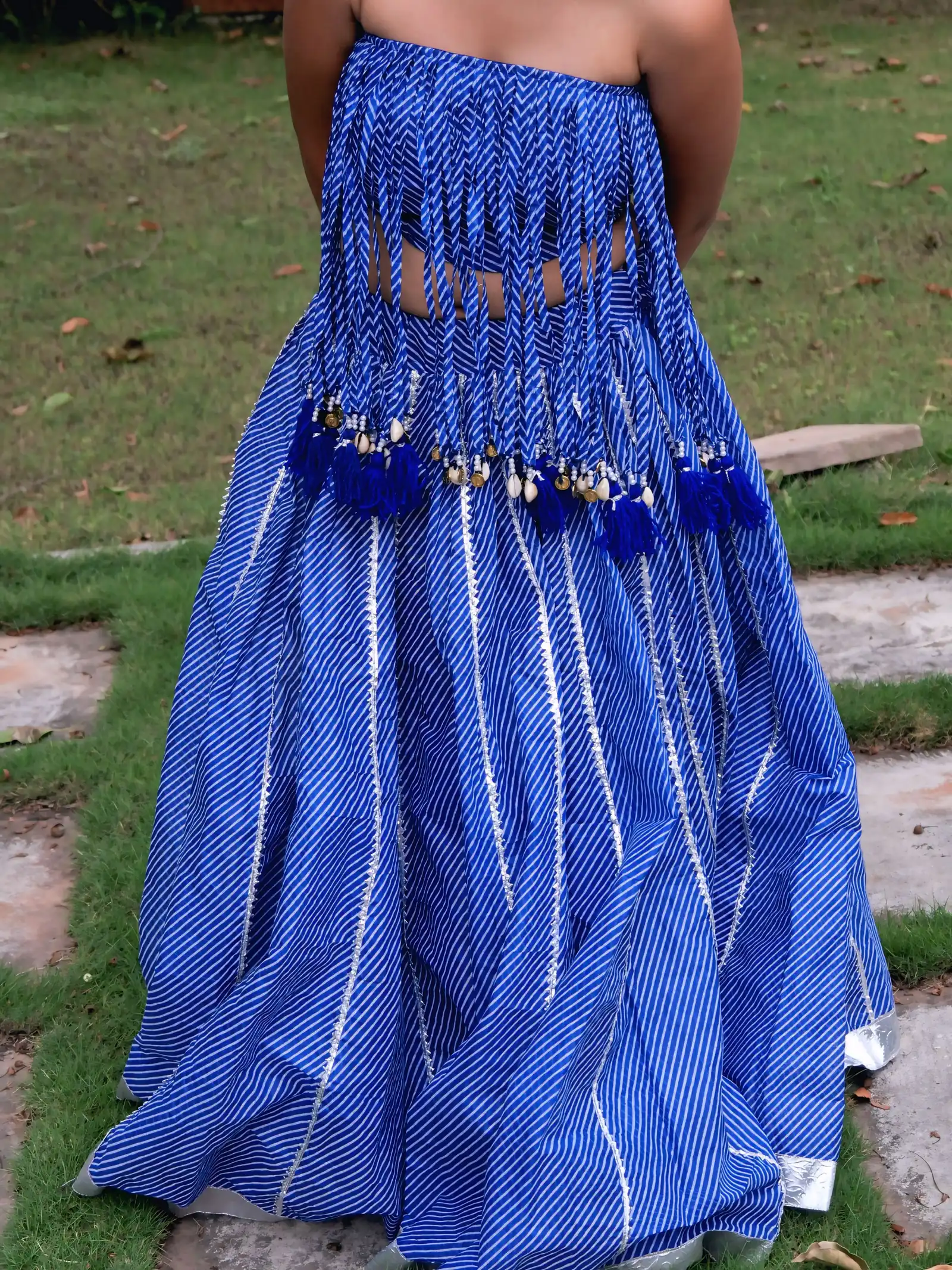 blue lehriya lehenga set
