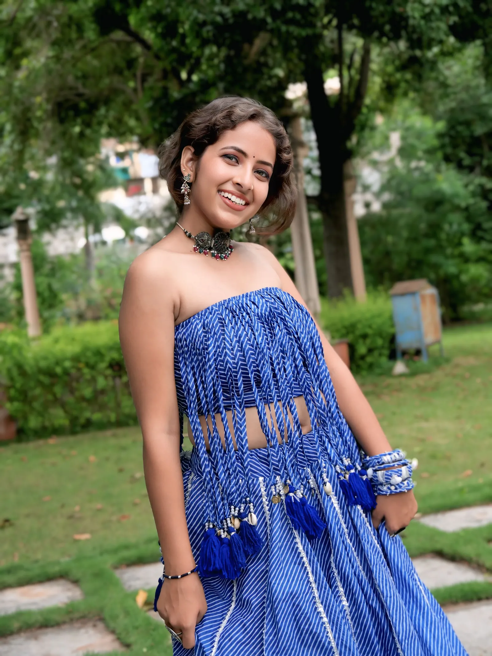 blue lehriya lehenga set