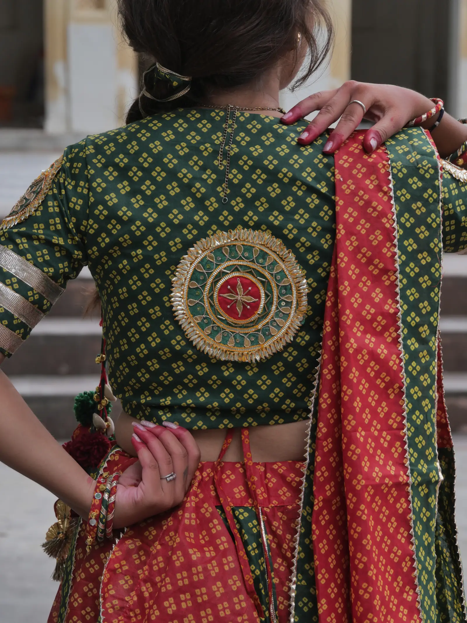 bandhani lehnga gottwork