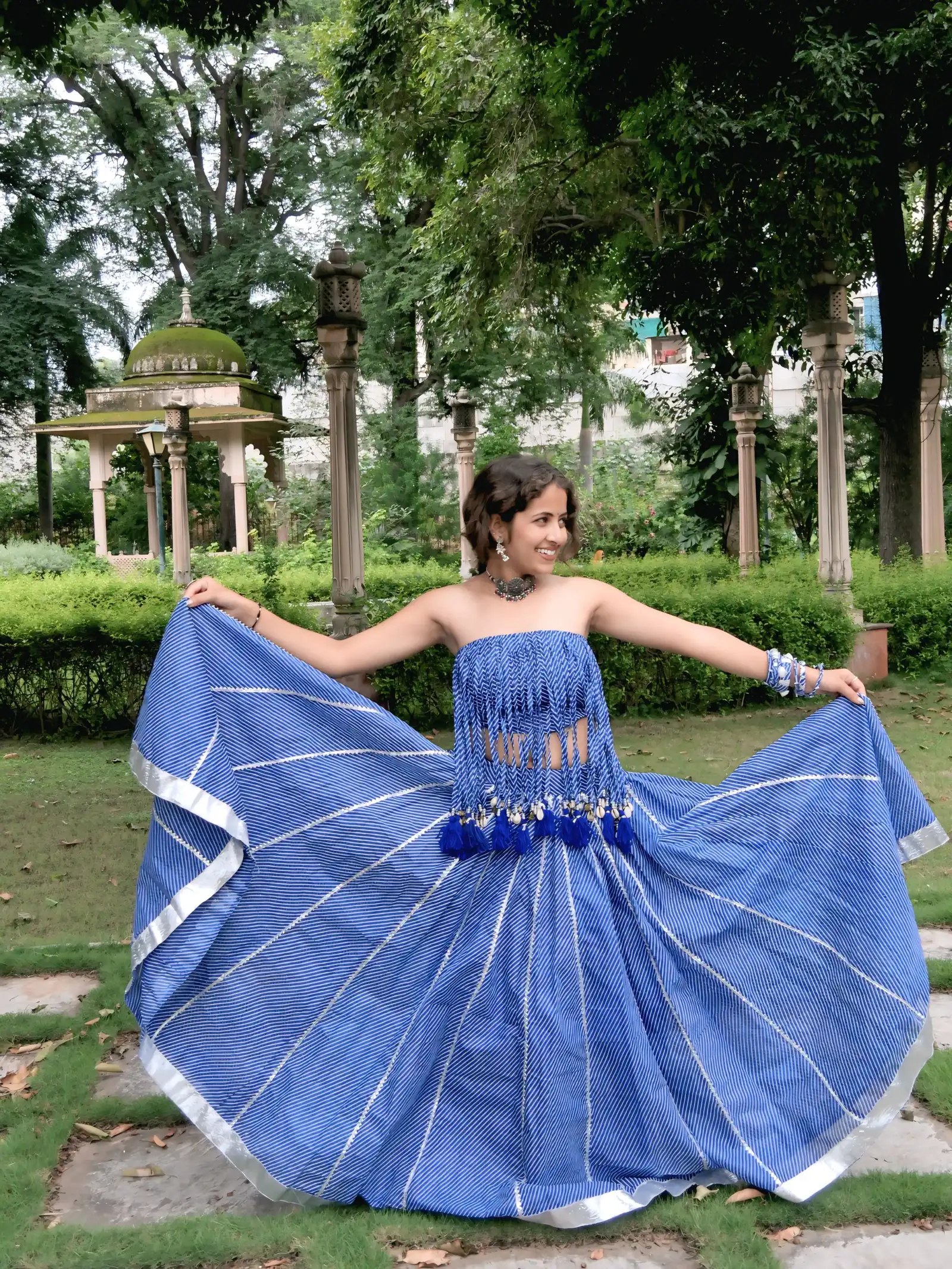 blue lehriya lehenga set