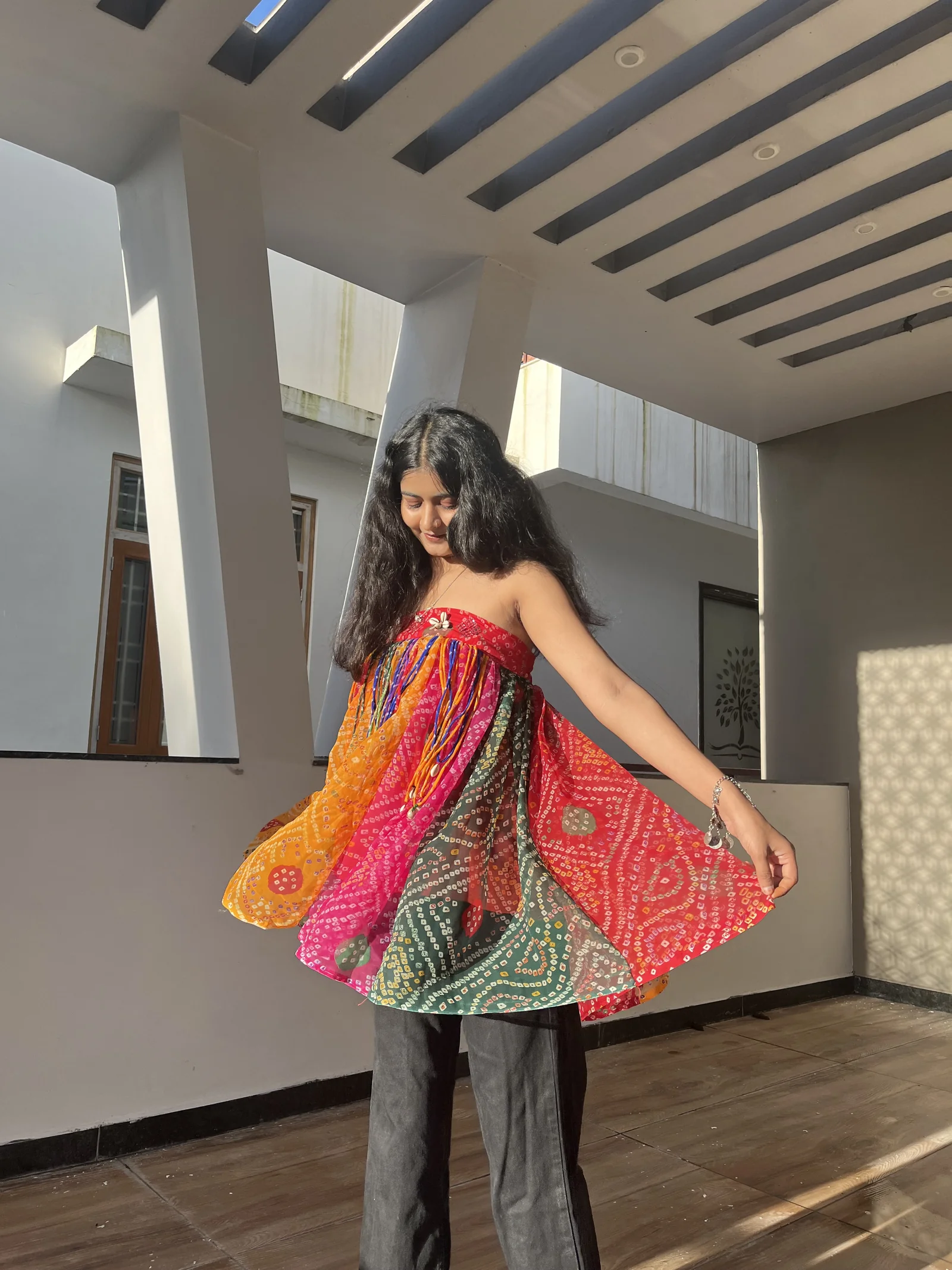 multi colour bandhani top