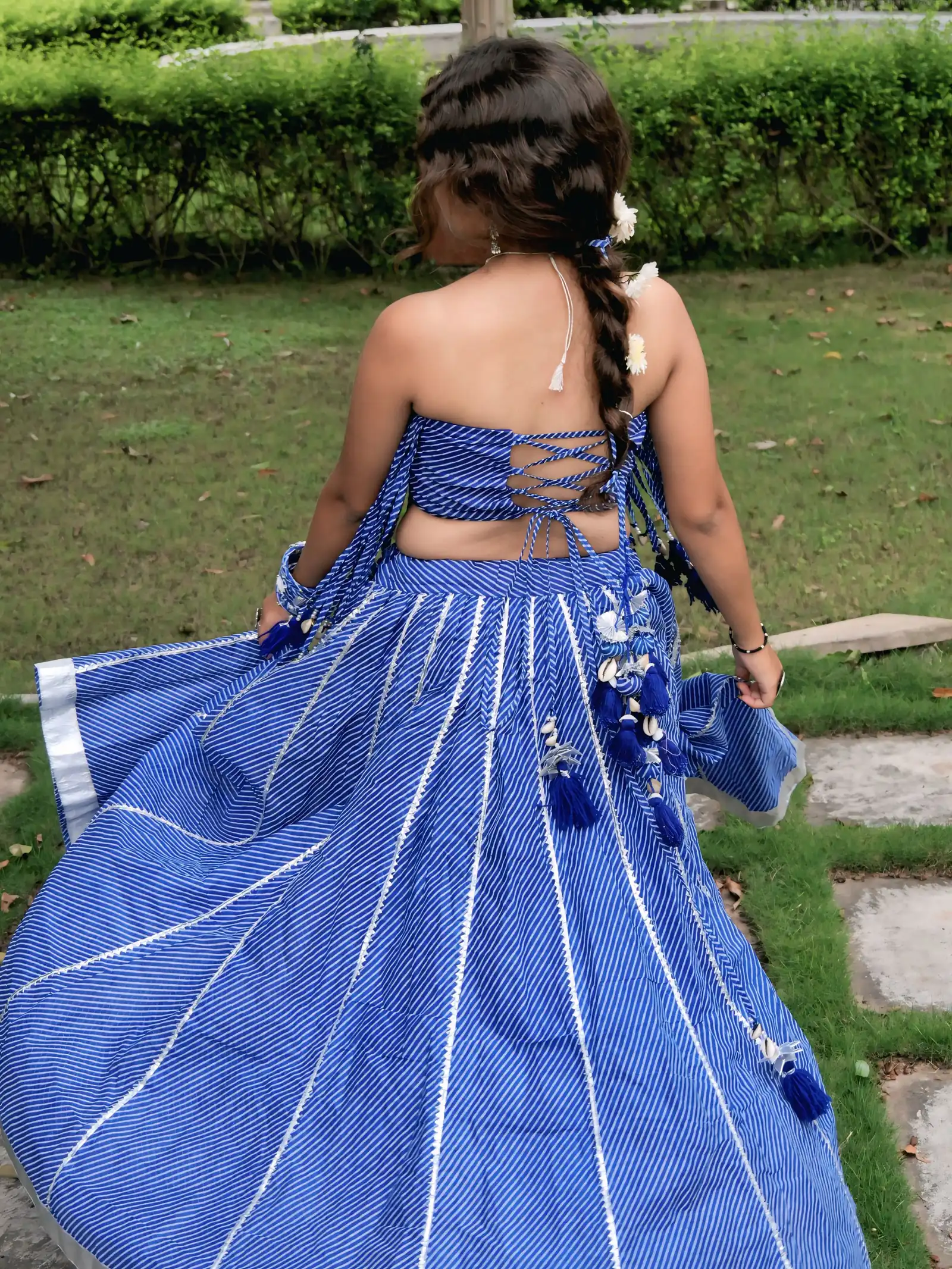 blue lehriya lehenga set