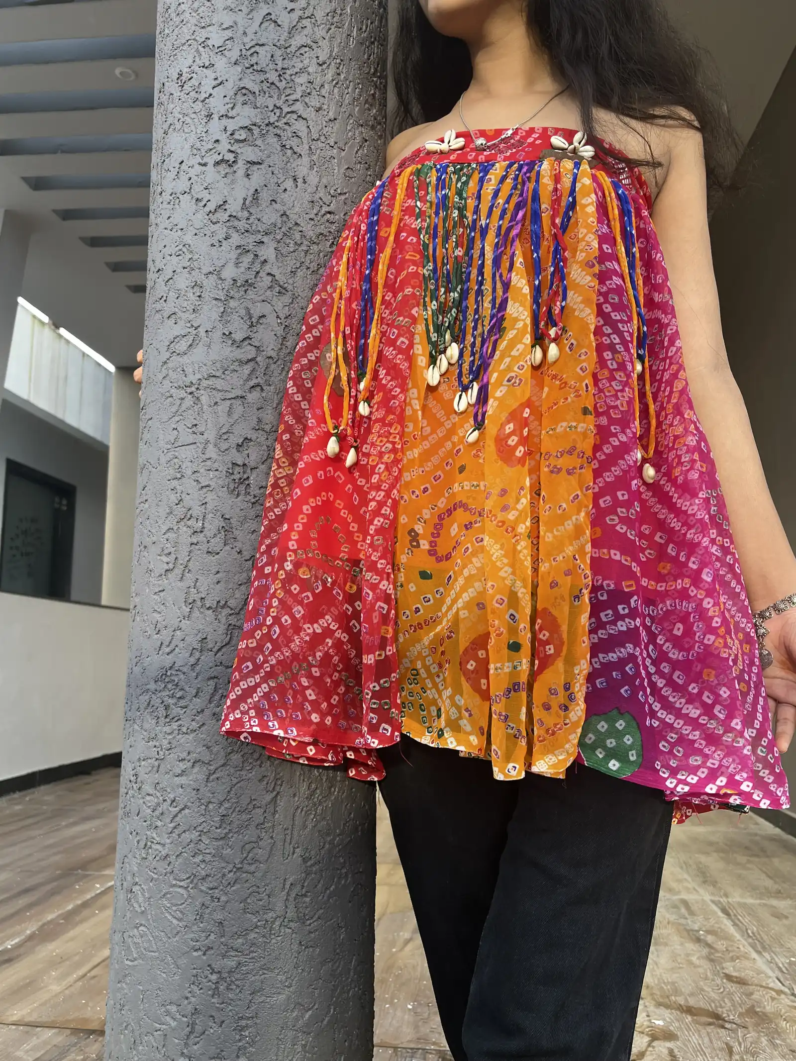 multi colour bandhani top