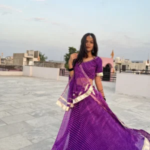 purple lehriya lehenga set