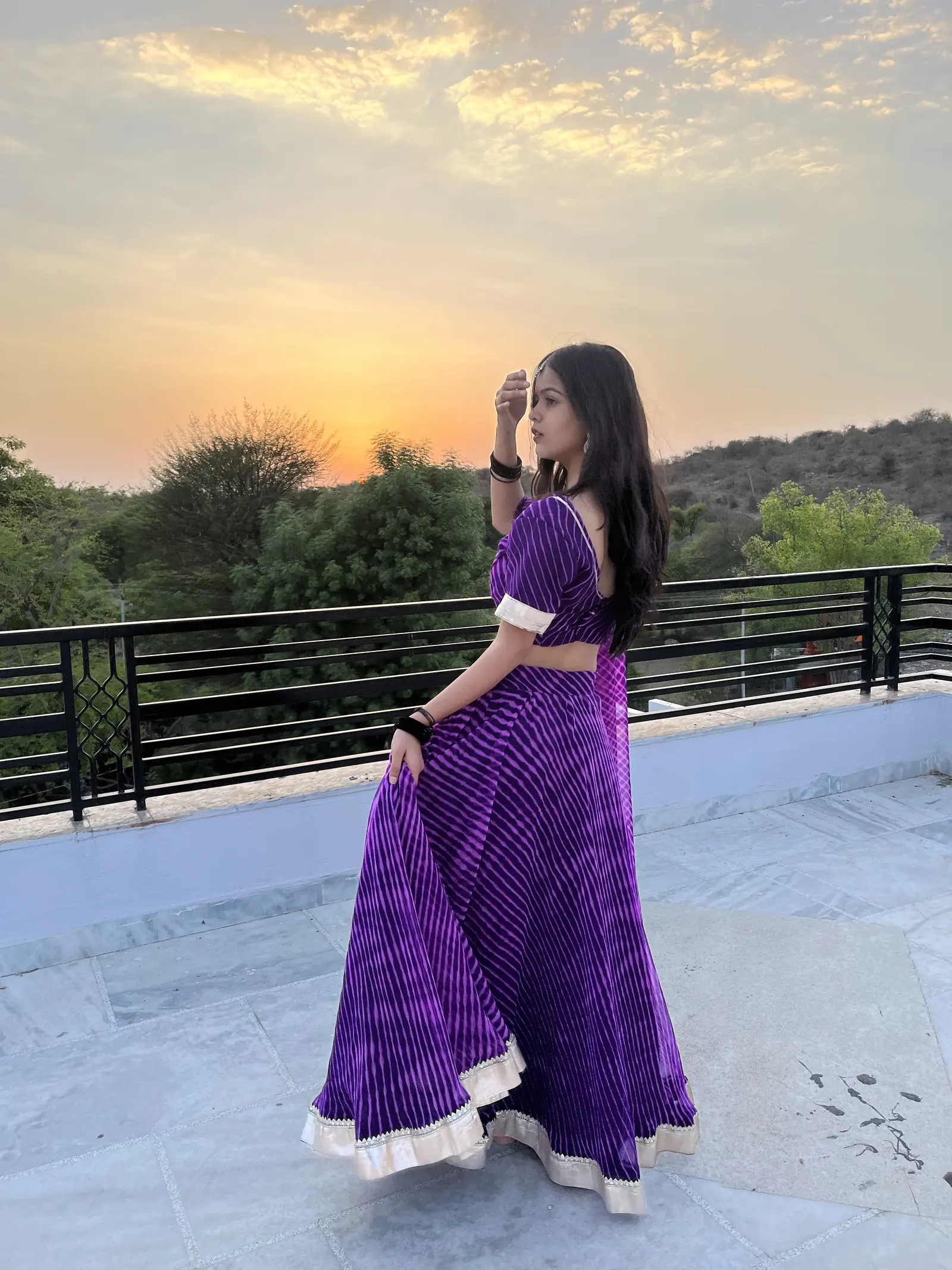 purple lehriya lehenga set